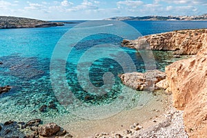 Mediterranean turquoise water in the Blue Lagoon Comino Malta