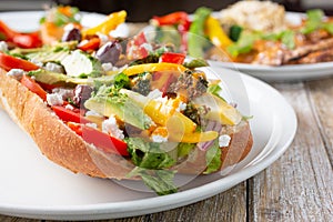 Mediterranean vegetarian hero sandwich, hoagie