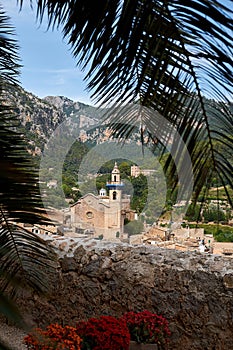 Mediterranean village in the Tramuntana mountains, view of Valldemossa, beautiful landscape of Majorca island Spain