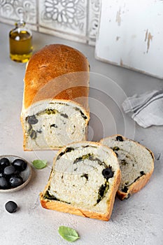 mediterranean wheat bread with olives and spinach