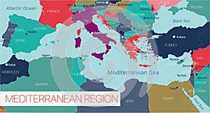 Mediterranian sea region detailed editable map