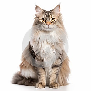 Medium Brown And White Norwegian Nature Style Domestic Longhair Cat