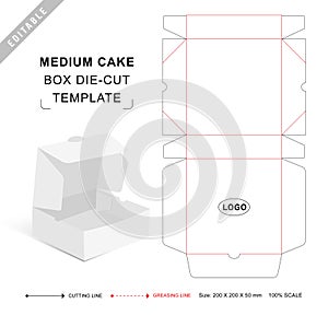 Medium cake box die cut template, packaging die cut template, 3d box, keyline