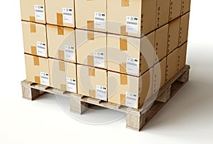 Medium Cardboard Box Stack On Wooden Pallet