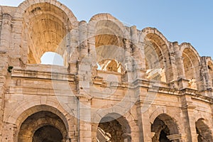 Medium close-up of the Roman amphitheatre in Arles