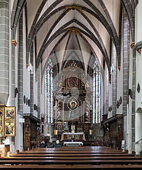 Medium Closeup view inside the Carmelite Church at Boppard in Germany, showing the richly decorated interior