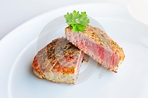 Medium cooked tuna steak