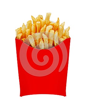 Medium fries in box isolated on white photo