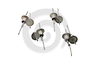 Medium power rectifier diodes, old, in pairs, electronic components isolated on white background