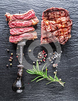 Medium rare Ribeye steak or beef steak