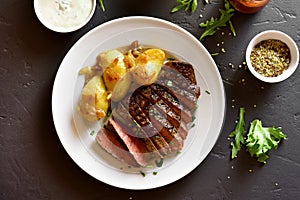 Medium rare roast beef with potato