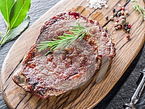 Medium Ribeye steak. photo