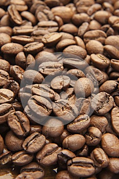 Medium roasted Arabica coffee beans closeup
