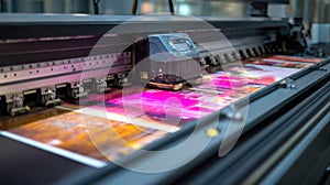 Medium shot capturing a digital photo printer producing matte prints highlighting the smooth nonreflective surface ideal