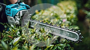 Medium shot capturing a manual hedge trimmer blade being examined and cleaned for precision trimming in a wellkept