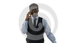 Smiling young african american business man talking on the phone