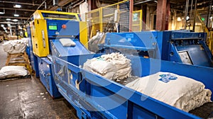 Medium shot showing conveyors transporting linens to laserbased sorting units offering fast and accurate classification