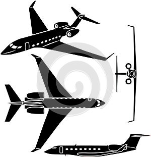 Medium size business airplane vector set photo