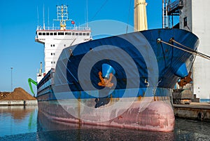 Cargo container ship in the harbor
