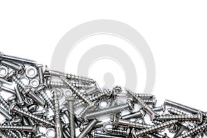 Medium Size Collection Of Iron Screws, Wood Screws and Bolts With A Diagonal Line For Text