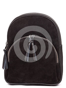 Medium size leather woman's balck backpack isolated on white background