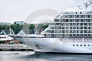 Medium-sized cruise ship in the port of Rostock - WarnemÃ¼nde Germany