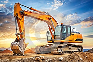Medium-Sized Excavator in Construction Site