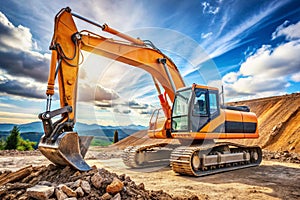 Medium-Sized Excavator in Construction Site