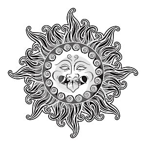 Medusa Gorgon head in flame hand drawn line art and dot work tattoo or print design isolated vector illustration. Gorgoneion is a
