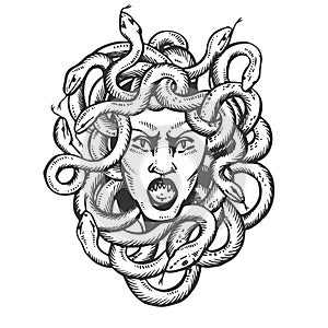 Medusa greek myth creature engraving vector