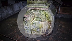 Medusa head in the basilica cistern in Istanbul photo