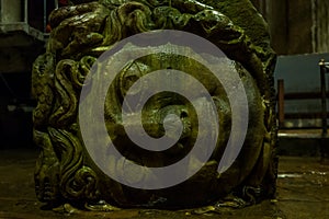 Medusa Head in the Basilica Cistern Sunken Palace in Istanbul, Turkey