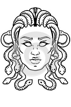 Medusa head Greek gods ,drawing illustration,isolated