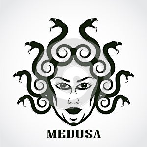 Medusa head / woman with snake hair logo design photo