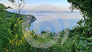 Medveja - A panoramic view of the sea shore from a hill above Medveja