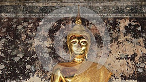 One Gold Buddhas With Mercifulness Face And Old Walls