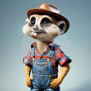 Meerkat cat gopher rodent cartoon character burrow construction clothes