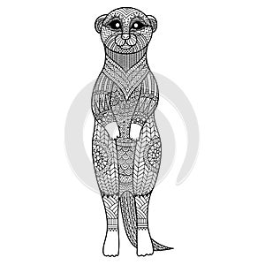 Meerkat standing zentangle art stylize for T - Shirt graphic, poster, coloring book for adult and so on photo