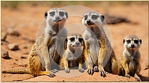 Meerkat or suricate (Suricata suricatta) family, Kalahari, South Africa