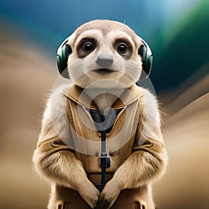 Meerkat wearing headphones and listening to music