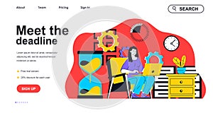 Meet the deadline concept for landing page template. Vector illustration