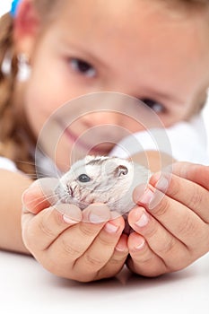 Meet my little pal - girl and her hamster photo