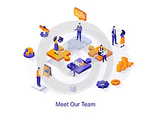 Meet our team isometric web concept.