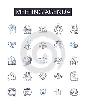 Meeting agenda line icons collection. Protocols, Guidelines, Instructions, Framework, Systems, Procedures, Guidelines