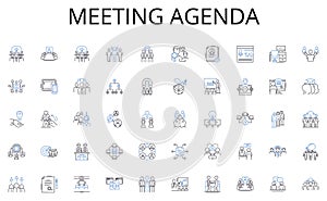 Meeting agenda line icons collection. Innovation, Creativity, Simplicity, User-focused, Collaborative, Iterative, Agile photo