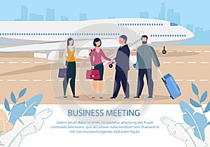 Meeting after Business Trip Cartoon Text Poster