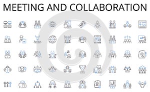 Meeting and collaboration line icons collection. Empowerment, Team building, Collaboration, Trust, Communication