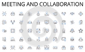 Meeting and collaboration line icons collection. Smartph, Tablet, Laptop, Desktop, Smartwatch, Fitness-tracker, Headphs