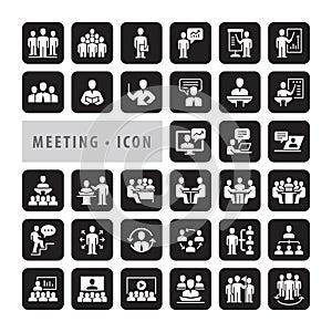Meeting and conference black icons set, Botton icons modern design