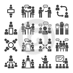 Meeting conference business people icon set